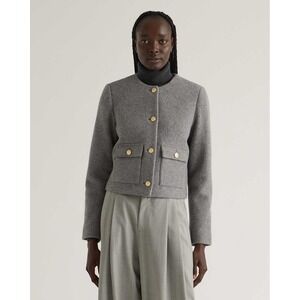 Quince Jacket Womens XL 100% Merino Wool Collarless Cropped Gold Buttons